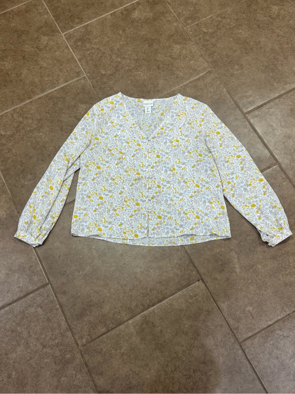 Rachel Zoe White Blouse with Yellow Floral Print